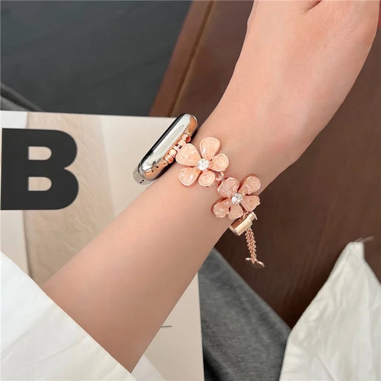 For Apple Watch Series 10 42mm / 9 8 7 41mm / SE (2023) SE (2022) SE 6 5 4 40mm / 3 2 1 38mm Flower Chain Strap Zinc Alloy Band