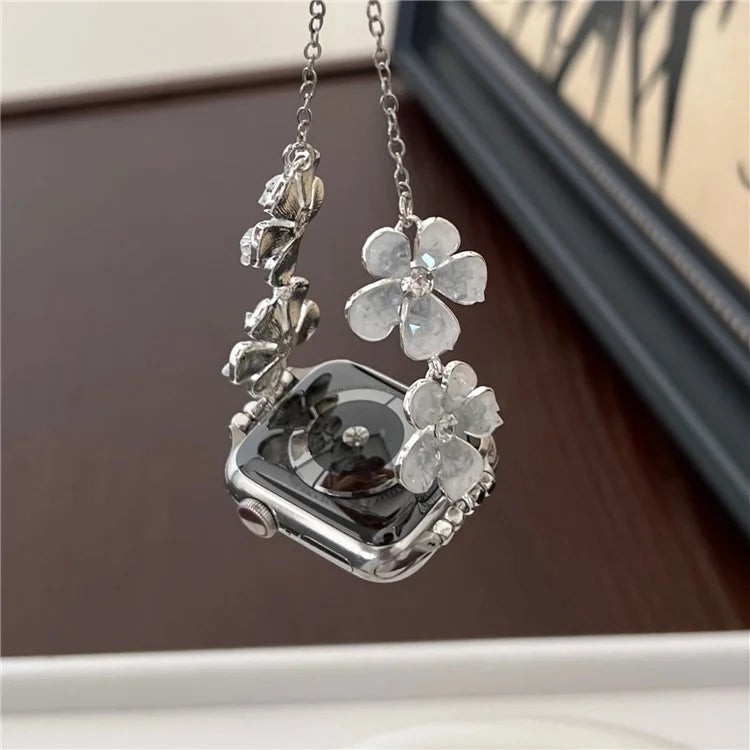 For Apple Watch Series 10 42mm / 9 8 7 41mm / SE (2023) SE (2022) SE 6 5 4 40mm / 3 2 1 38mm Flower Chain Strap Zinc Alloy Band