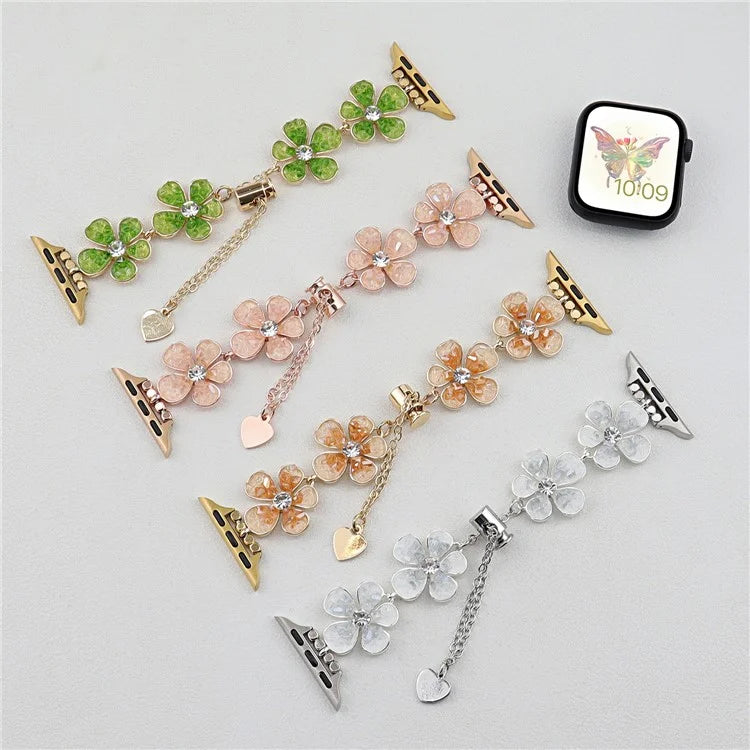 For Apple Watch Series 10 42mm / 9 8 7 41mm / SE (2023) SE (2022) SE 6 5 4 40mm / 3 2 1 38mm Flower Chain Strap Zinc Alloy Band