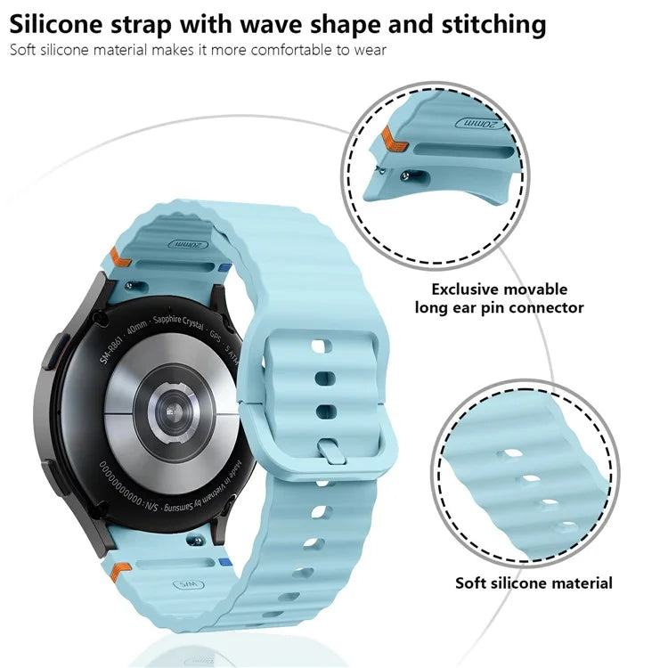 KALEBOL For Samsung Galaxy Watch7 44mm 40mm / Watch FE 40mm Silicone Watch Band Wave Shape Wrist Strap