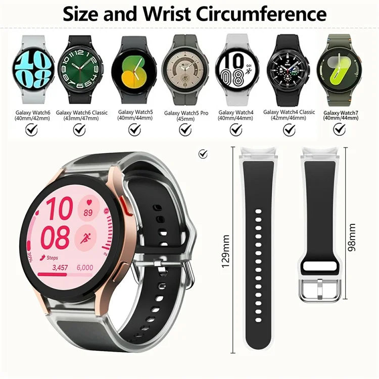 KALEBOL For Samsung Galaxy Watch7 44mm 40mm  /  Watch FE 40mm Silicone Watch Band Glacier Translucent Strap