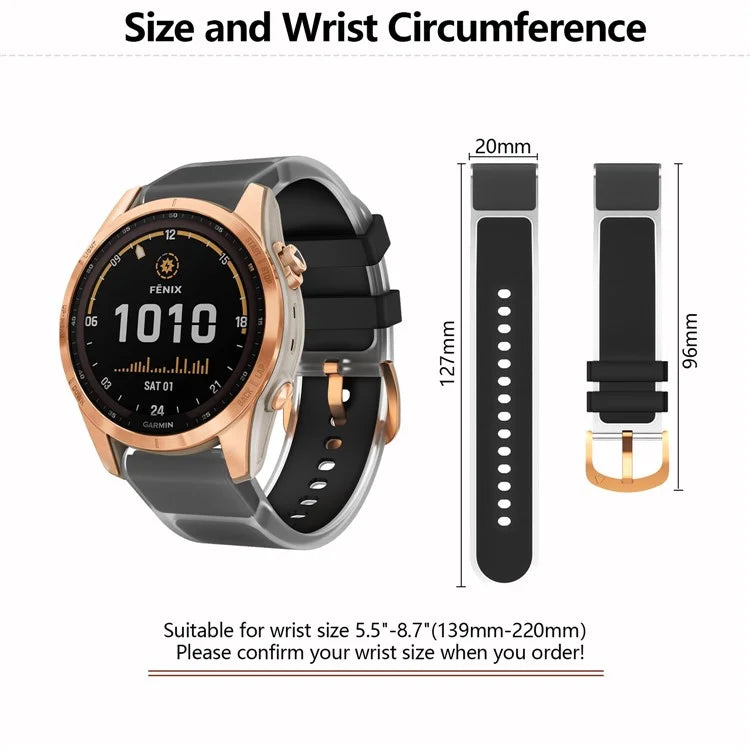 KALEBOL For Garmin Fenix 7S  /  7S Pro  /  6S  /  6S Pro Quickfit 20mm Silicone Band Glacier Translucent Watch Strap