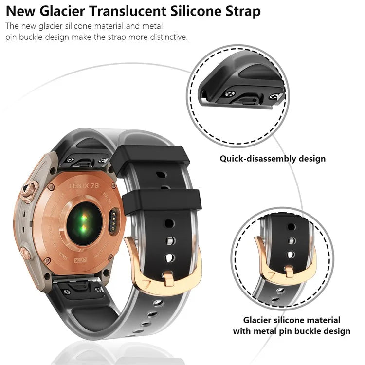 KALEBOL For Garmin Fenix 7S  /  7S Pro  /  6S  /  6S Pro Quickfit 20mm Silicone Band Glacier Translucent Watch Strap