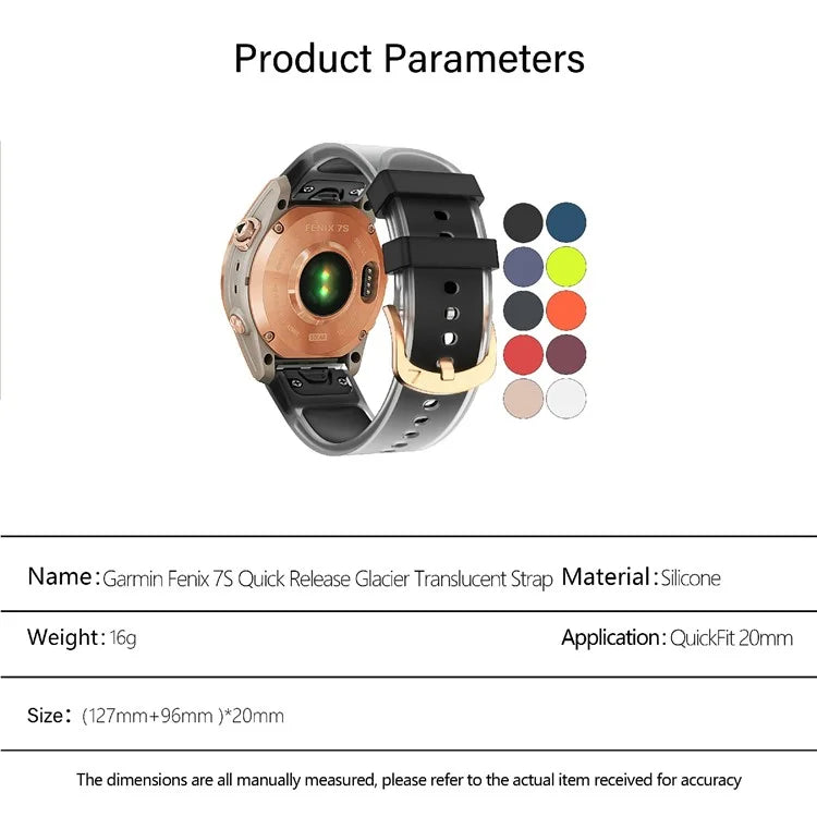 KALEBOL For Garmin Fenix 7S  /  7S Pro  /  6S  /  6S Pro Quickfit 20mm Silicone Band Glacier Translucent Watch Strap