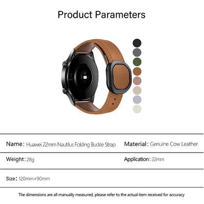 KALEBOL For Huawei Watch 4 / 4 Pro / GT 4 46mm Watch Strap 22mm Nautilus Magnetic Buckle Genuine Cow Leather Band