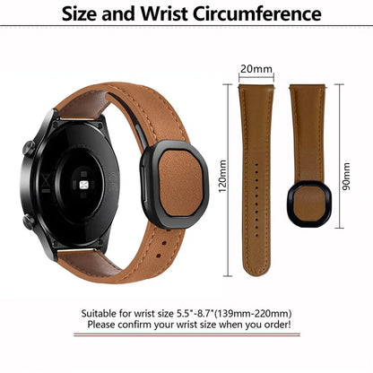 KALEBOL For Huawei Watch GT 3 42mm / GT 3 Pro 43mm Watch Strap 20mm Nautilus Magnetic Buckle Genuine Cow Leather Band