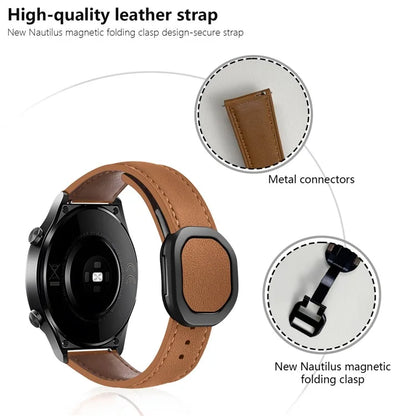 KALEBOL For Huawei Watch GT 3 42mm / GT 3 Pro 43mm Watch Strap 20mm Nautilus Magnetic Buckle Genuine Cow Leather Band