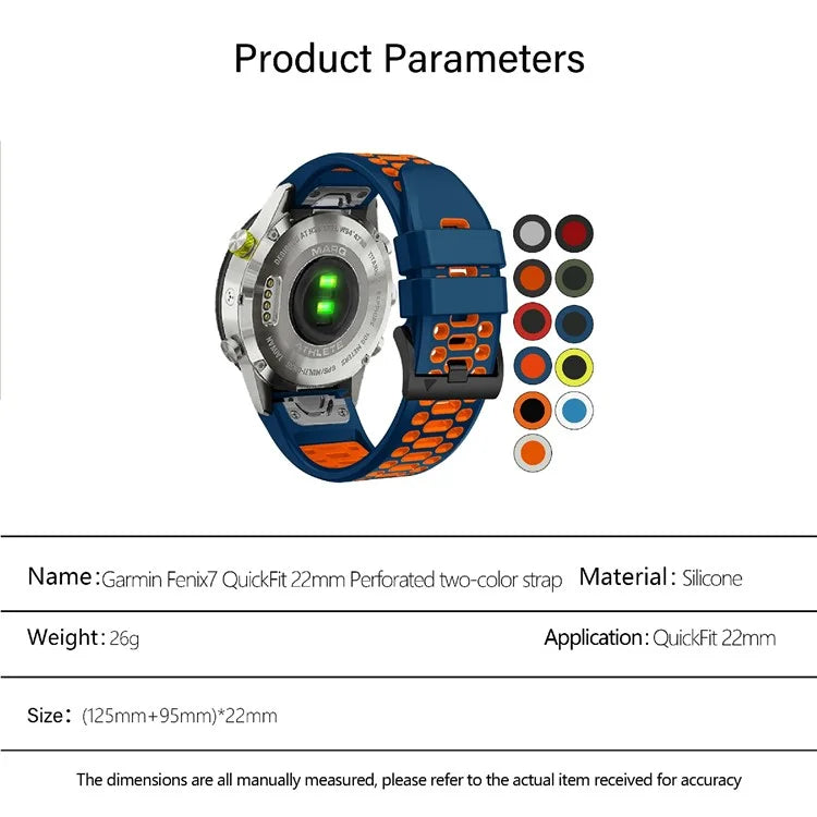 KALEBOL For Garmin Fenix 7 / 7 Pro / 6 / 6 Pro Watch Strap Quickfit 22mm Dual Color Silicone Band
