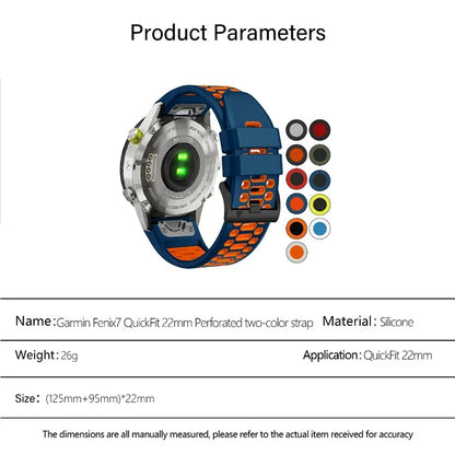 KALEBOL For Garmin Fenix 7 / 7 Pro / 6 / 6 Pro Watch Strap Quickfit 22mm Dual Color Silicone Band