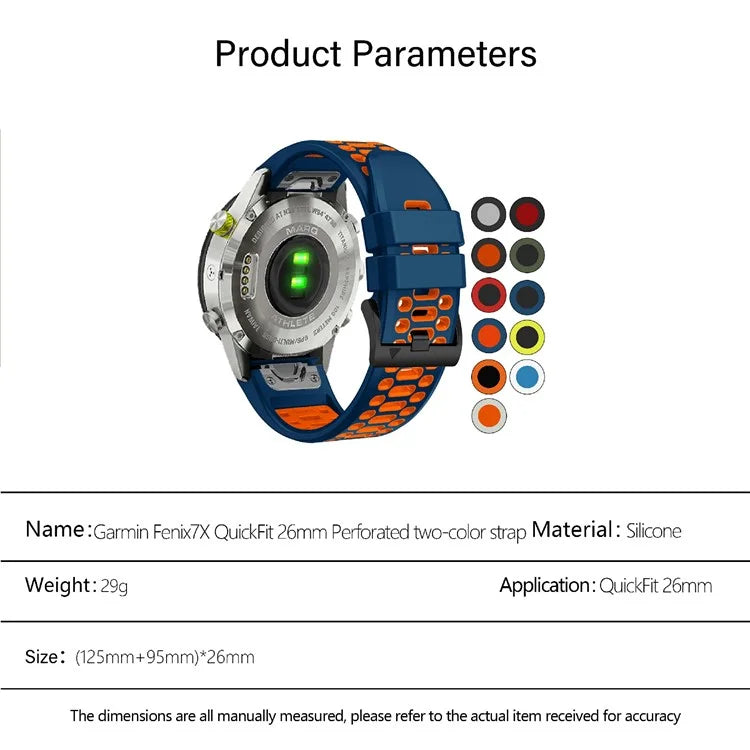 KALEBOL For Garmin Fenix 7X / 7X Pro / 6X / 6X Pro Watch Strap Quickfit 26mm Dual Color Silicone Band