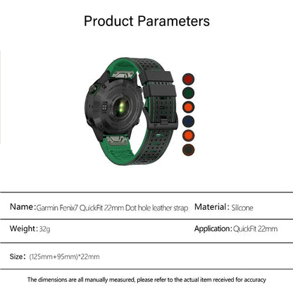 KALEBOL For Garmin Fenix 7 / 7 Pro / 6 / 6 Pro Quickfit 22mm Silicone Watch Band Dual Color Dot Holes Design