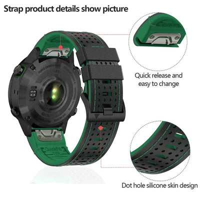 KALEBOL For Garmin Fenix 7 / 7 Pro / 6 / 6 Pro Quickfit 22mm Silicone Watch Band Dual Color Dot Holes Design