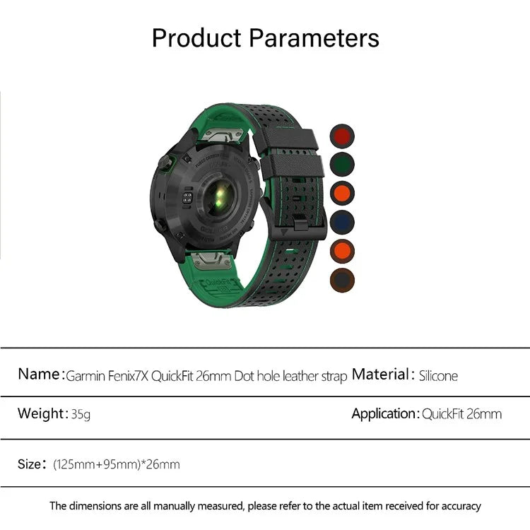 KALEBOL For Garmin Fenix 7X / 7X Pro / 6X / 6X Pro Quickfit 26mm Silicone Watch Band Dual Color Dot Holes Design
