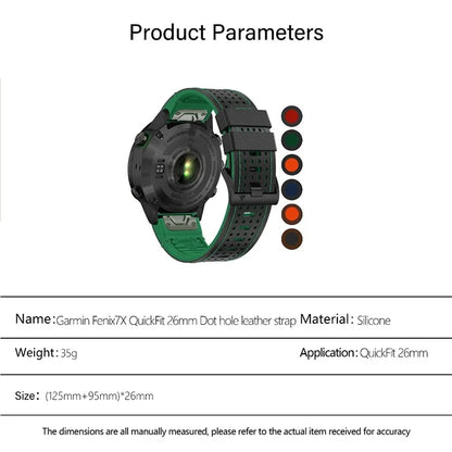 KALEBOL For Garmin Fenix 7X / 7X Pro / 6X / 6X Pro Quickfit 26mm Silicone Watch Band Dual Color Dot Holes Design
