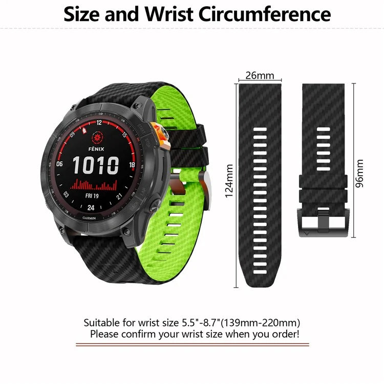 KALEBOL For Garmin Fenix 7X / 7X Pro / 6X / 6X Pro Silicone Watch Band Quickfit 26mm Carbon Fiber Texture Strap