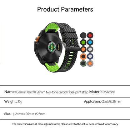 KALEBOL For Garmin Fenix 7X / 7X Pro / 6X / 6X Pro Silicone Watch Band Quickfit 26mm Carbon Fiber Texture Strap
