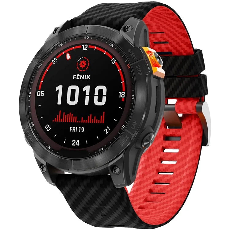 KALEBOL For Garmin Fenix 7X / 7X Pro / 6X / 6X Pro Silicone Watch Band Quickfit 26mm Carbon Fiber Texture Strap