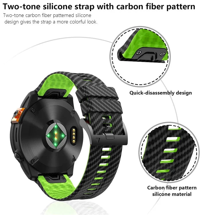 KALEBOL For Garmin Fenix 7 / 7 Pro / 6 / 6 Pro Silicone Watch Band Quickfit 22mm Carbon Fiber Texture Strap