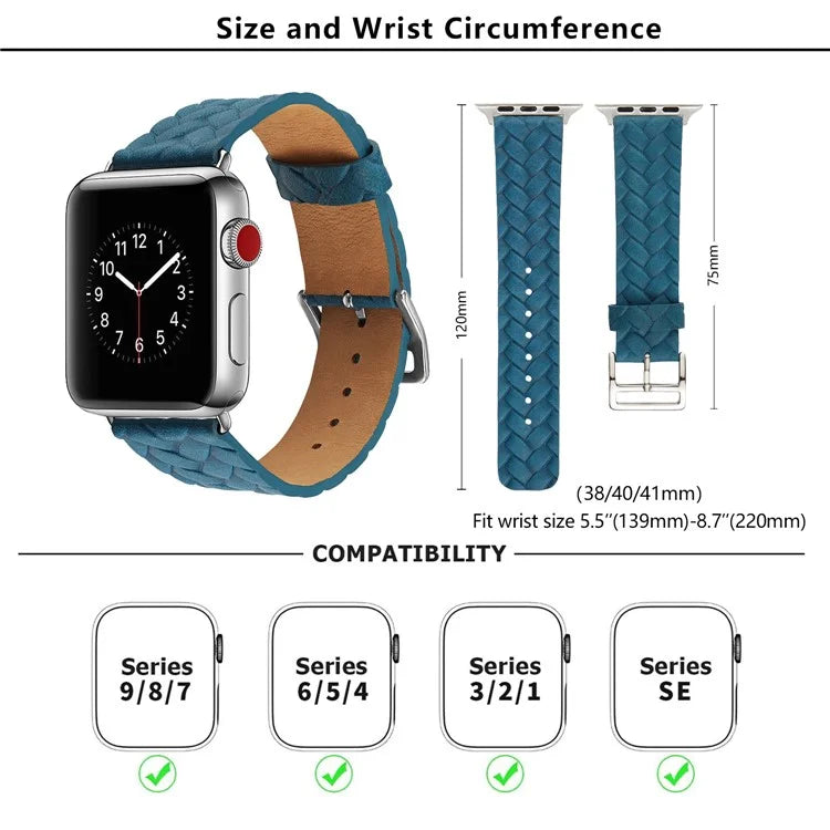 KALEBOL For Apple Watch Series 10 42mm / 9 8 7 41mm / SE (2023) SE (2022) SE 6 5 4 40mm / 3 2 1 38mm Braided Leather Watch Strap