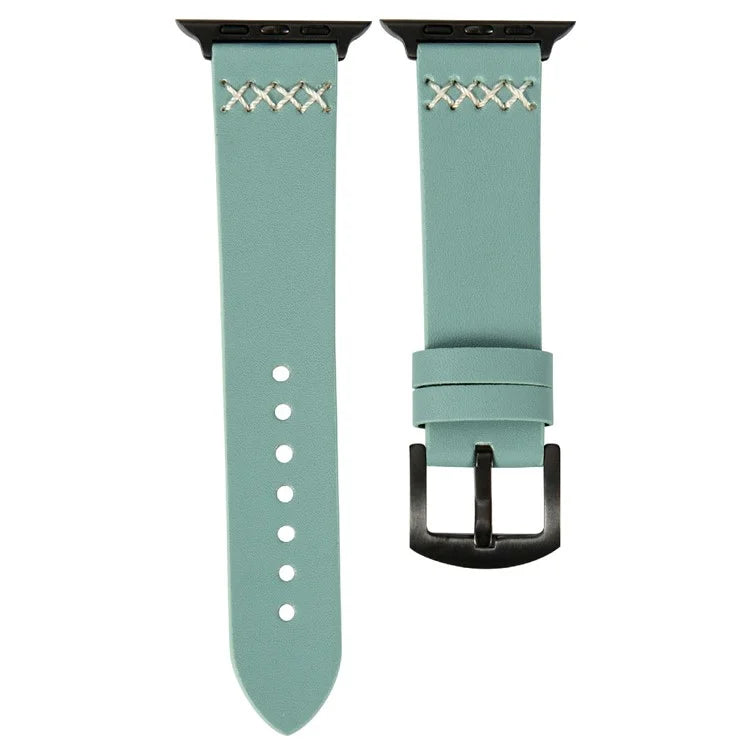 KALEBOL For Apple Watch Series 10 42mm / 9 8 7 41mm / SE (2023) SE (2022) SE 6 5 4 40mm / 3 2 1 38mm Cross-Stitch Leather Watch Strap