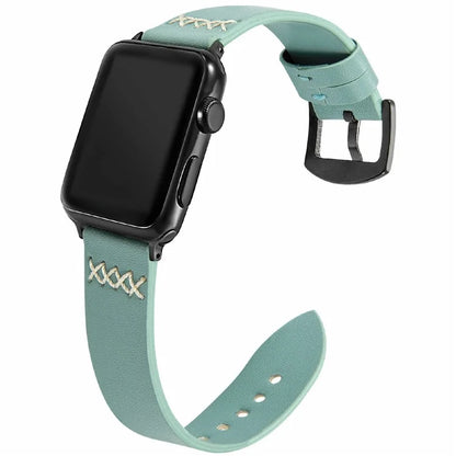KALEBOL For Apple Watch Series 10 42mm / 9 8 7 41mm / SE (2023) SE (2022) SE 6 5 4 40mm / 3 2 1 38mm Cross-Stitch Leather Watch Strap