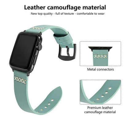 KALEBOL For Apple Watch Series 10 42mm / 9 8 7 41mm / SE (2023) SE (2022) SE 6 5 4 40mm / 3 2 1 38mm Cross-Stitch Leather Watch Strap