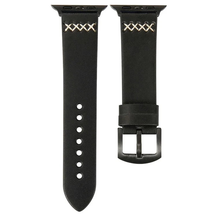 KALEBOL For Apple Watch Series 10 42mm / 9 8 7 41mm / SE (2023) SE (2022) SE 6 5 4 40mm / 3 2 1 38mm Cross-Stitch Leather Watch Strap