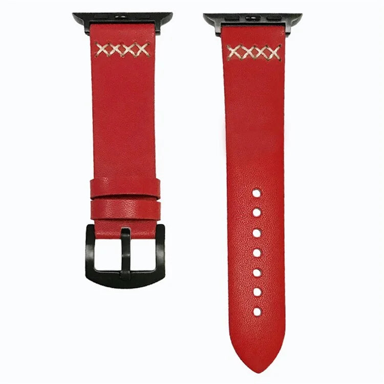 KALEBOL For Apple Watch Series 10 42mm / 9 8 7 41mm / SE (2023) SE (2022) SE 6 5 4 40mm / 3 2 1 38mm Cross-Stitch Leather Watch Strap