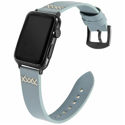 KALEBOL For Apple Watch Series 10 42mm / 9 8 7 41mm / SE (2023) SE (2022) SE 6 5 4 40mm / 3 2 1 38mm Cross-Stitch Leather Watch Strap
