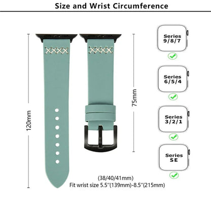 KALEBOL For Apple Watch Series 10 42mm / 9 8 7 41mm / SE (2023) SE (2022) SE 6 5 4 40mm / 3 2 1 38mm Cross-Stitch Leather Watch Strap