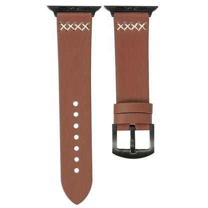 KALEBOL For Apple Watch Series 10 42mm / 9 8 7 41mm / SE (2023) SE (2022) SE 6 5 4 40mm / 3 2 1 38mm Cross-Stitch Leather Watch Strap