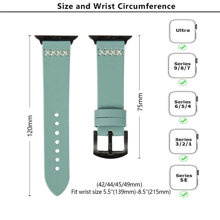 KALEBOL For Apple Watch 10 46mm / Ultra 2 / Ultra 49mm / 9 8 7 45mm / SE (2023) SE (2022) SE 6 5 4 44mm / 3 2 1 42mm Cross-Stitch Leather Strap