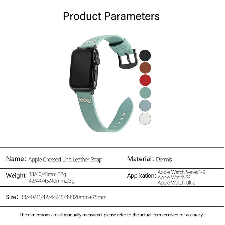 KALEBOL For Apple Watch 10 46mm / Ultra 2 / Ultra 49mm / 9 8 7 45mm / SE (2023) SE (2022) SE 6 5 4 44mm / 3 2 1 42mm Cross-Stitch Leather Strap