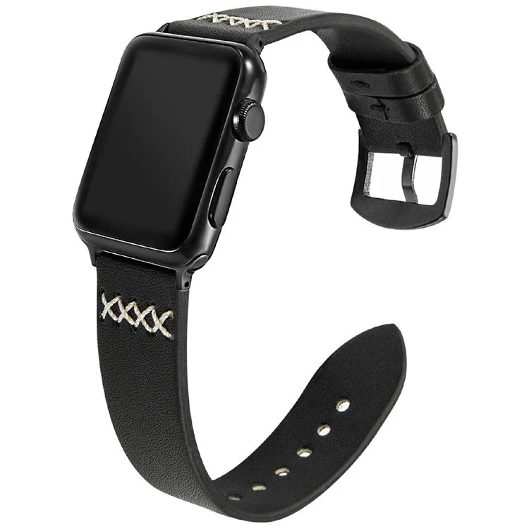 KALEBOL For Apple Watch 10 46mm / Ultra 2 / Ultra 49mm / 9 8 7 45mm / SE (2023) SE (2022) SE 6 5 4 44mm / 3 2 1 42mm Cross-Stitch Leather Strap
