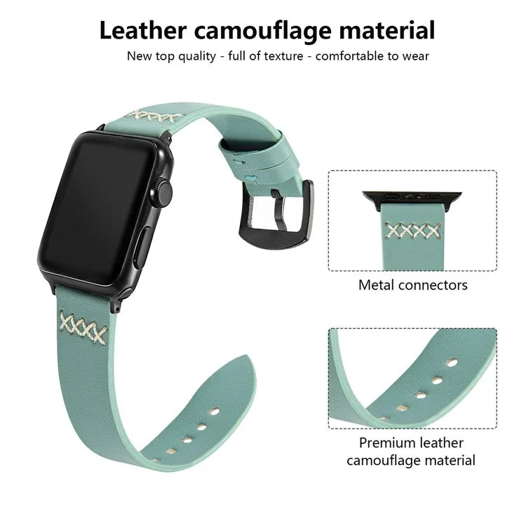 KALEBOL For Apple Watch 10 46mm / Ultra 2 / Ultra 49mm / 9 8 7 45mm / SE (2023) SE (2022) SE 6 5 4 44mm / 3 2 1 42mm Cross-Stitch Leather Strap
