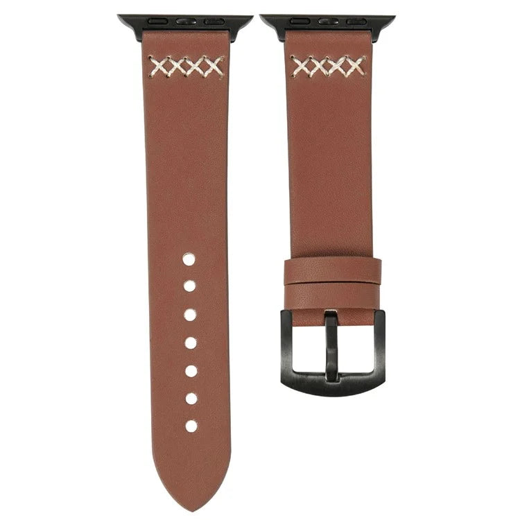 KALEBOL For Apple Watch 10 46mm / Ultra 2 / Ultra 49mm / 9 8 7 45mm / SE (2023) SE (2022) SE 6 5 4 44mm / 3 2 1 42mm Cross-Stitch Leather Strap