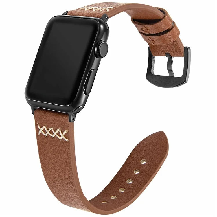 KALEBOL For Apple Watch 10 46mm / Ultra 2 / Ultra 49mm / 9 8 7 45mm / SE (2023) SE (2022) SE 6 5 4 44mm / 3 2 1 42mm Cross-Stitch Leather Strap