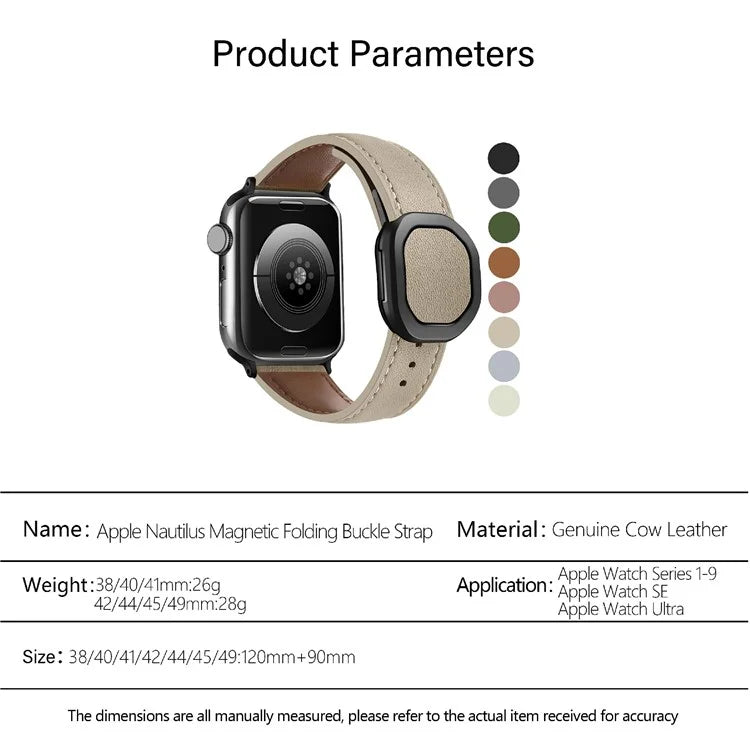 KALEBOL For Apple Watch Series 10 42mm / 9 8 7 41mm / SE (2023) SE (2022) SE 6 5 4 40mm / 3 2 1 38mm Genuine Cow Leather Band