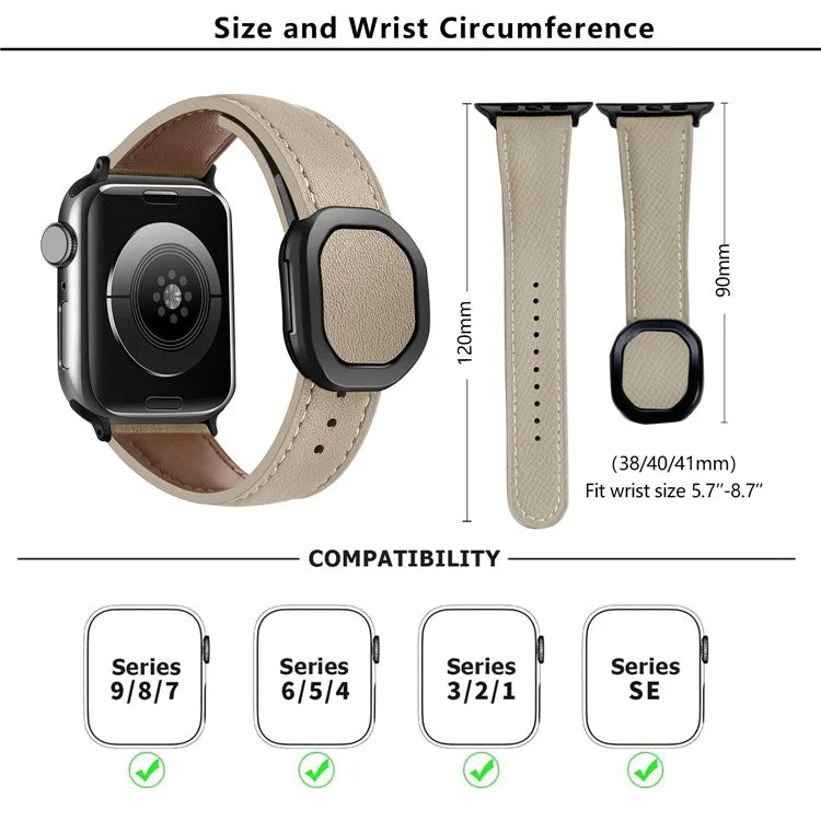 KALEBOL For Apple Watch Series 10 42mm / 9 8 7 41mm / SE (2023) SE (2022) SE 6 5 4 40mm / 3 2 1 38mm Genuine Cow Leather Band