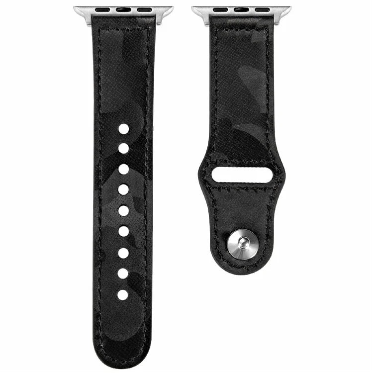 KALEBOL For Apple Watch Series 10 42mm / 9 8 7 41mm / SE (2023) SE (2022) SE 6 5 4 40mm / 3 2 1 38mm Genuine Cow Leather Strap Camouflage