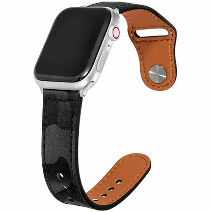 KALEBOL For Apple Watch Series 10 42mm / 9 8 7 41mm / SE (2023) SE (2022) SE 6 5 4 40mm / 3 2 1 38mm Genuine Cow Leather Strap Camouflage