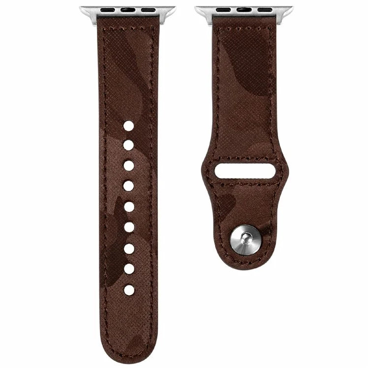 KALEBOL For Apple Watch Series 10 42mm / 9 8 7 41mm / SE (2023) SE (2022) SE 6 5 4 40mm / 3 2 1 38mm Genuine Cow Leather Strap Camouflage