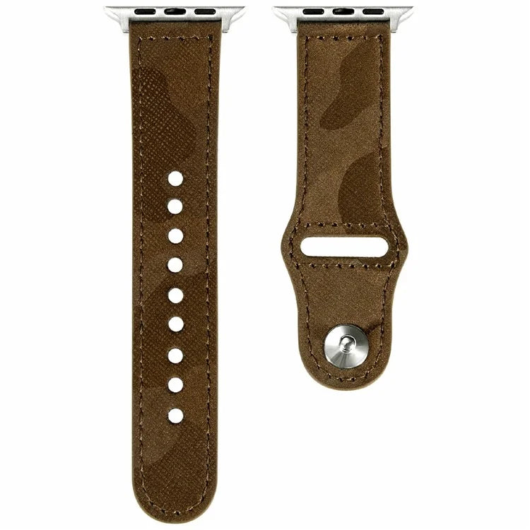 KALEBOL For Apple Watch Series 10 42mm / 9 8 7 41mm / SE (2023) SE (2022) SE 6 5 4 40mm / 3 2 1 38mm Genuine Cow Leather Strap Camouflage