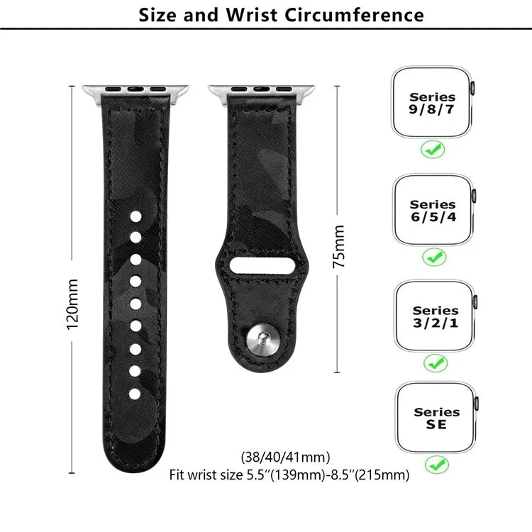 KALEBOL For Apple Watch Series 10 42mm / 9 8 7 41mm / SE (2023) SE (2022) SE 6 5 4 40mm / 3 2 1 38mm Genuine Cow Leather Strap Camouflage