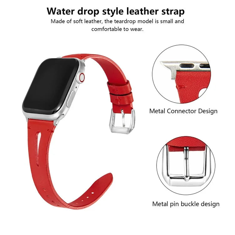 KALEBOL For Apple Watch Series 10 42mm / 9 8 7 41mm / SE (2023) SE (2022) SE 6 5 4 40mm / 3 2 1 38mm Water-Drop Genuine Cow Leather Strap