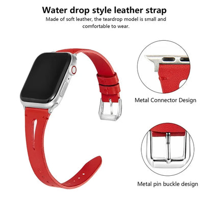 KALEBOL For Apple Watch Series 10 42mm / 9 8 7 41mm / SE (2023) SE (2022) SE 6 5 4 40mm / 3 2 1 38mm Water-Drop Genuine Cow Leather Strap