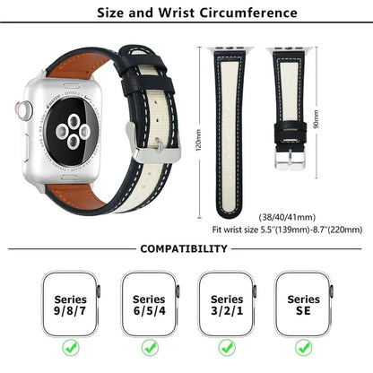 KALEBOL For Apple Watch Series 10 42mm / 9 8 7 41mm / SE (2023) SE (2022) SE 6 5 4 40mm / 3 2 1 38mm Genuine Cow Leather Strap