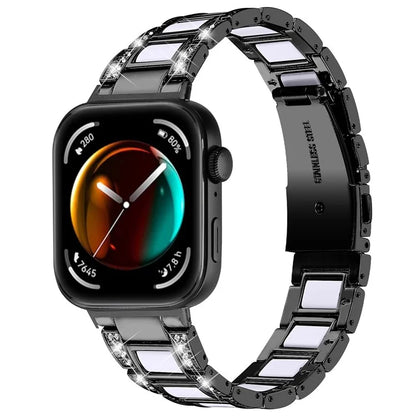 For Huawei Watch Fit 3 Metal Alloy Watch Band Rhinestones Resin Wristband Bracelet