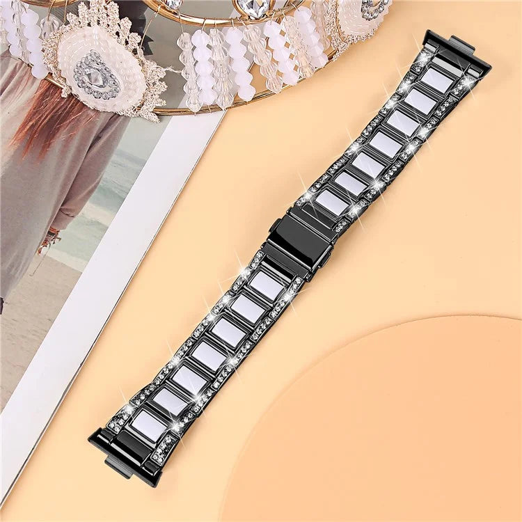 For Huawei Watch Fit 3 Metal Alloy Watch Band Rhinestones Resin Wristband Bracelet