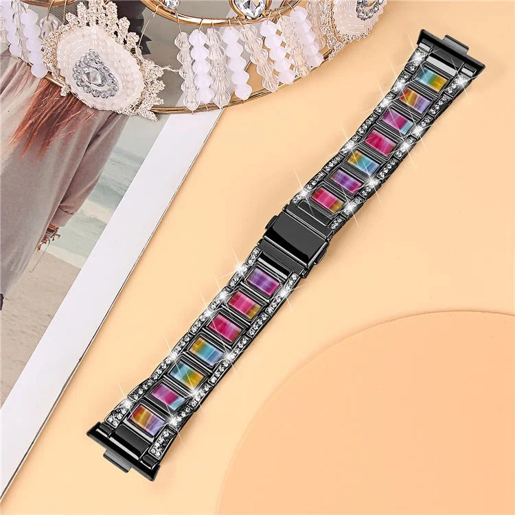For Huawei Watch Fit 3 Metal Alloy Watch Band Rhinestones Resin Wristband Bracelet